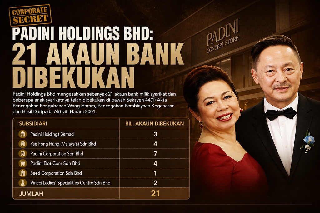21 akaun bank dibekukan dedah keseriusan dakwaan pengubahan wang haram libatkan Padini Holdings Bhd